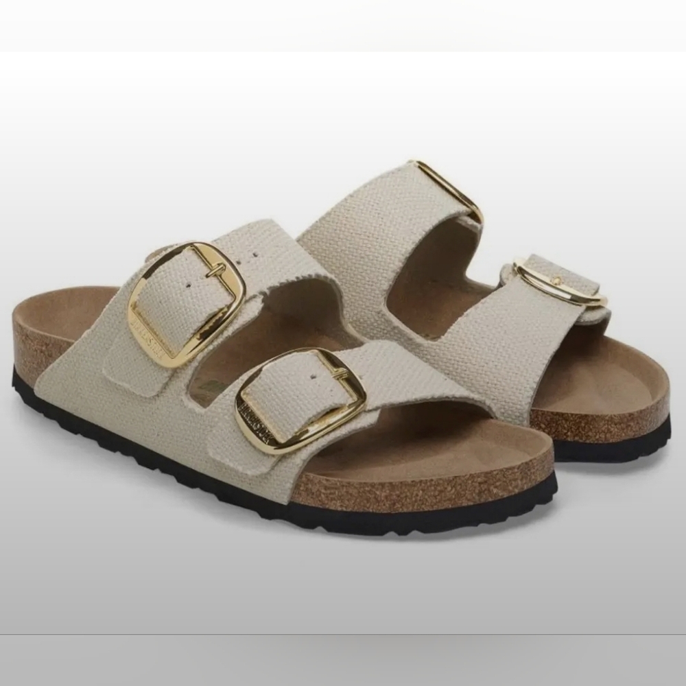 Birkenstock Arizona Big Buckle Vegan Eggshell Cream Slide Sandal Size 38 Or 7 - Picture 2 of 6